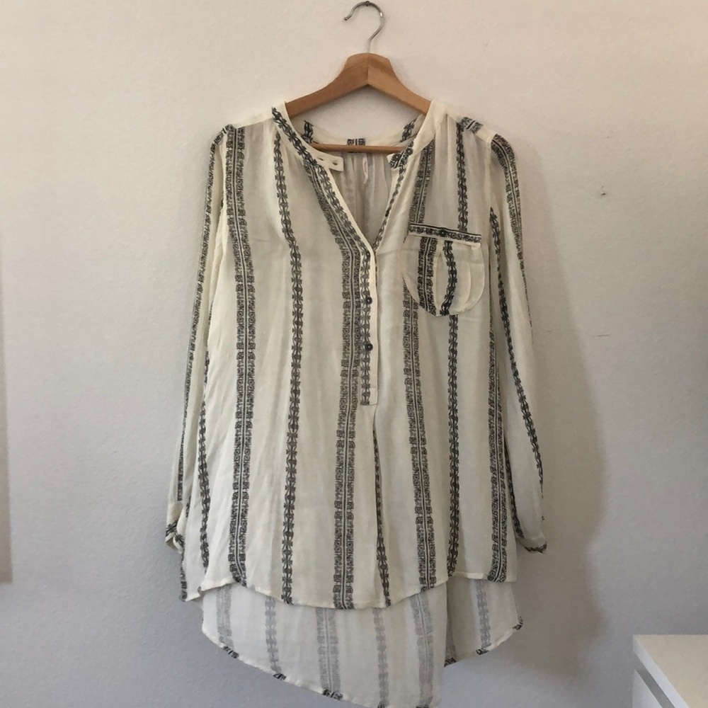 Free People XS Ivory Striped Top with Buttons